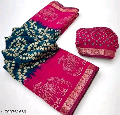 Munglpuri mul cotton saree with patola print saree.