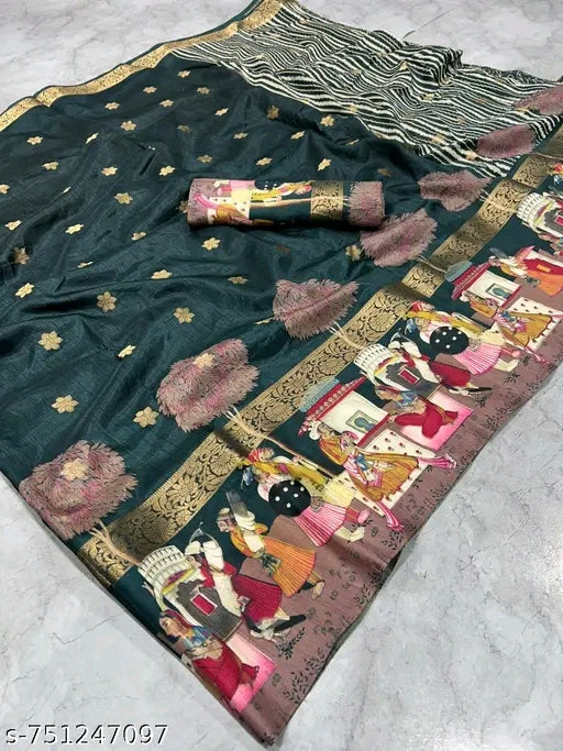 Dola silk butti barat printed saree with jecqured border.