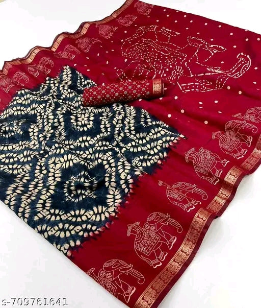Munglpuri mul cotton saree with patola print saree.