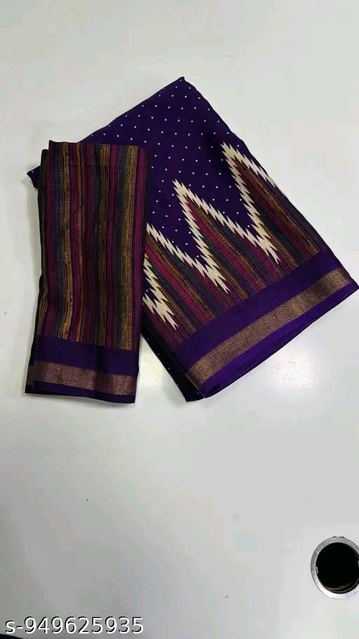 Cotton blend printed saree with blouse.