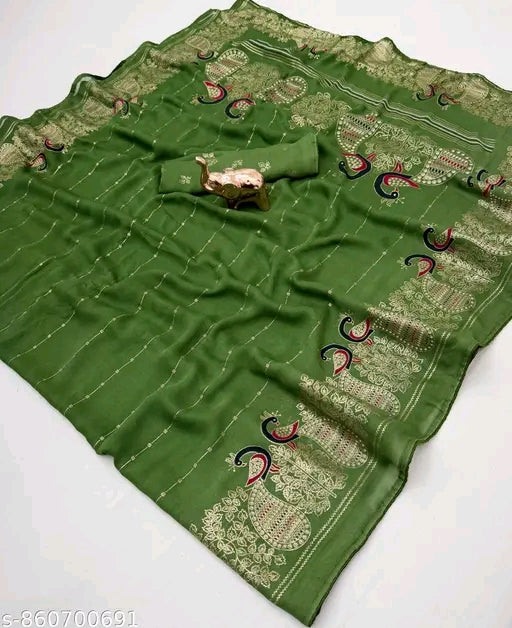 Moss silk foil printed saree with blouse.
