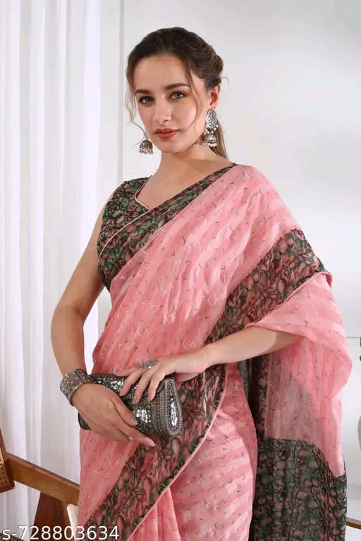Mirchi fashion chiffon shibori dyed printed saree with blouse.