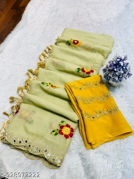 Women's elegant embroidery saree with blouse.