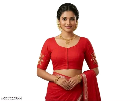 Red blue embroidered blouse.
