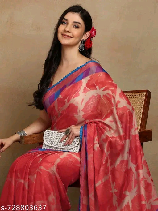 Mirchi fashion chiffon shibori dyed printed saree with blouse.