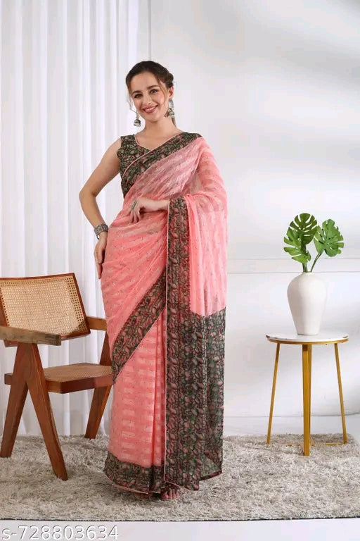 Mirchi fashion chiffon shibori dyed printed saree with blouse.