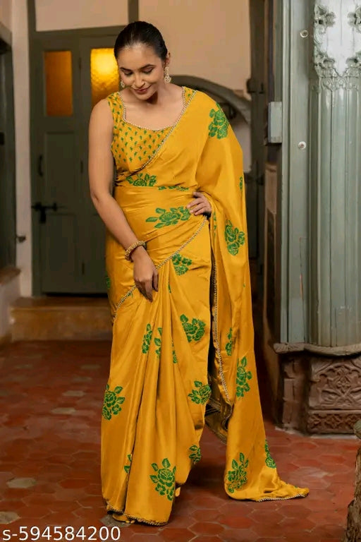 Mirchi fashion womens chiffon floral print saree with blouse.