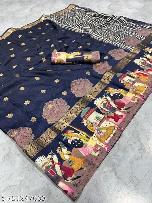 Dola silk butti barat printed saree with jecqured border.