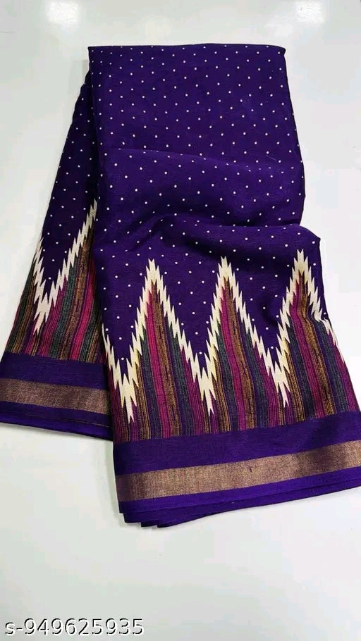 Cotton blend printed saree with blouse.