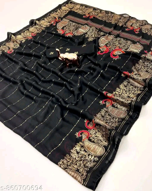 Moss silk foil printed saree with blouse.