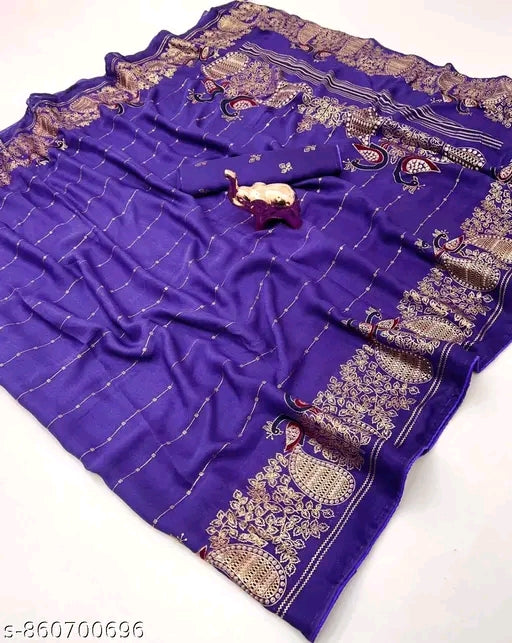 Moss silk foil printed saree with blouse.