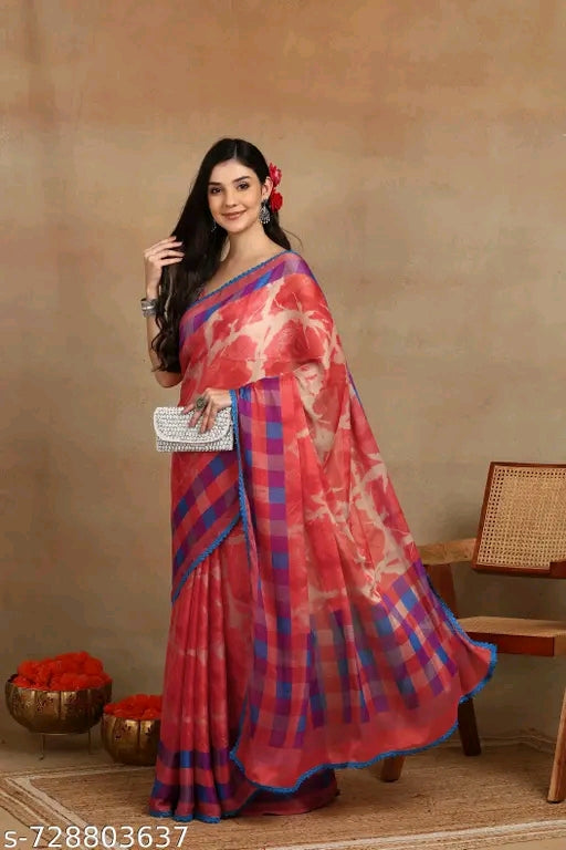 Mirchi fashion chiffon shibori dyed printed saree with blouse.
