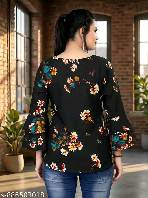 Floral printed crepe tunic for women keyhole neck Re...