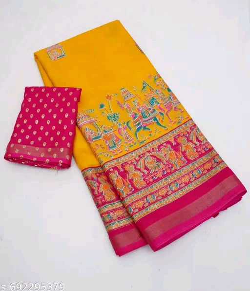 Premium dola silk saree with foil position printed saree.