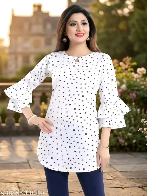 Floral printed crepe tunic for women keyhole neck Re...