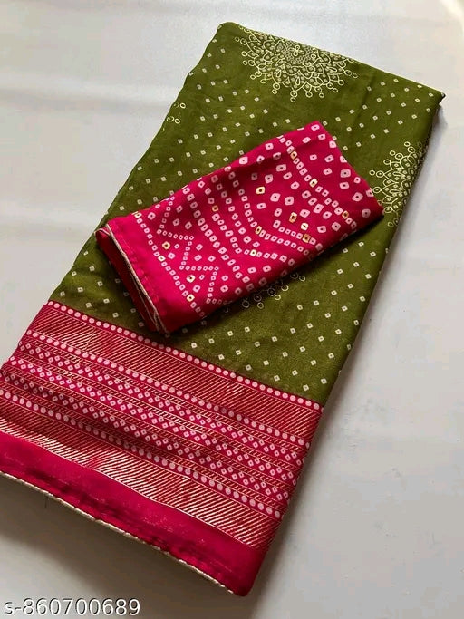 Moss silk foil printed saree with blouse.