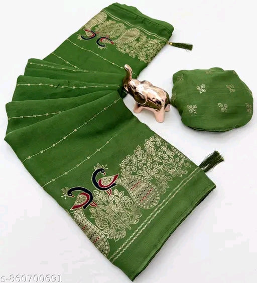 Moss silk foil printed saree with blouse.