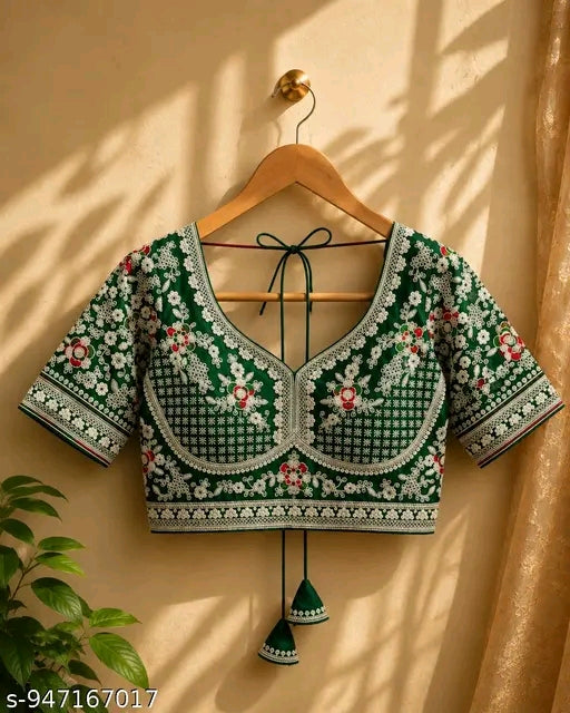 Embroidered readymade blouse heavy zari and thread work blouse.