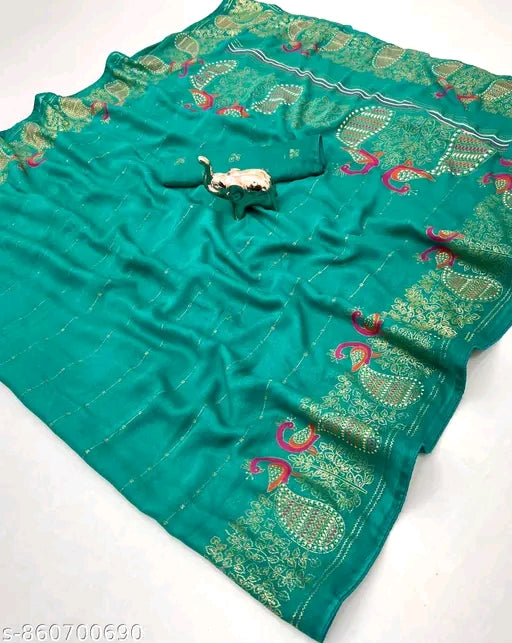 Moss silk foil printed saree with blouse.