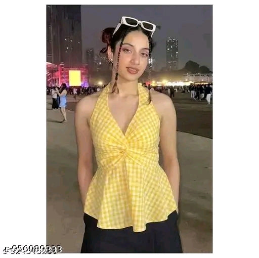 Women's cotton Red gingham checked halter top western wear.