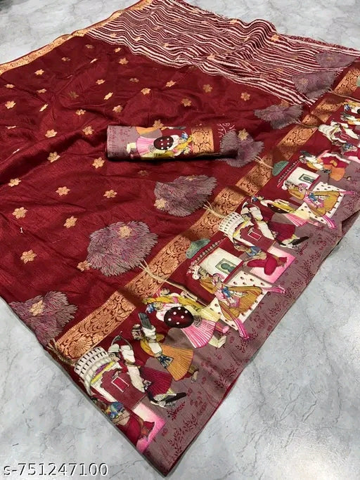 Dola silk butti barat printed saree with jecqured border.