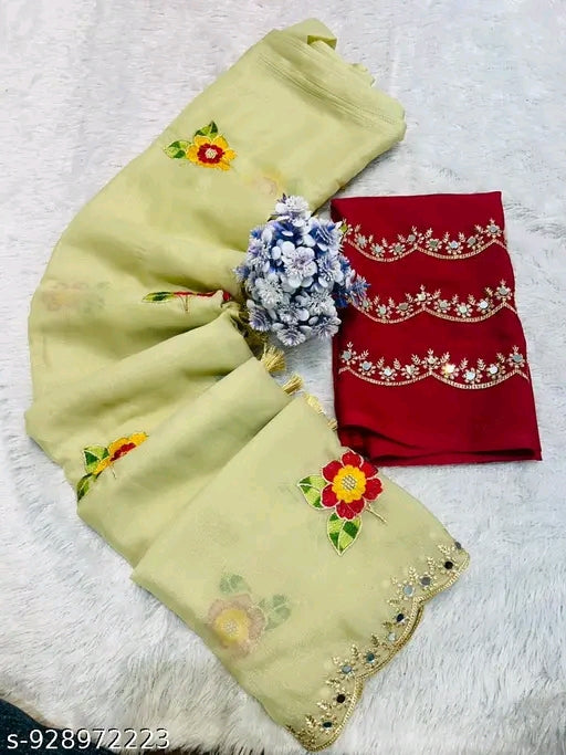 Women's elegant embroidery saree with blouse.