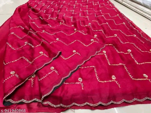 Satin zigzag pink saree.