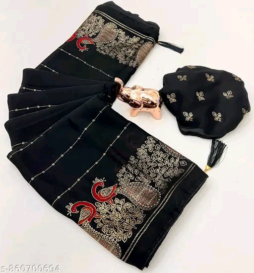 Moss silk foil printed saree with blouse.