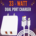 33 Watt Dual PO-RT Charger, Fast Charging, Dual PO-RT Fast Charger, Type-C Cable Included,