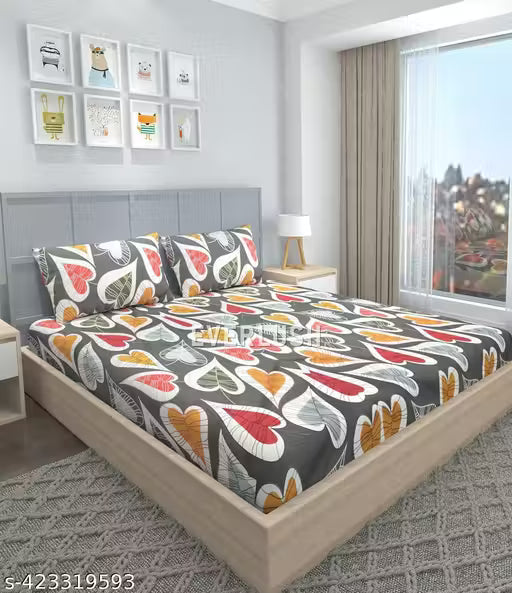 Royal Home Glace Cotton Elastic Fitted Printed Double Bed Bedsheet with 2 Pillow Cover(72"x78"+8")