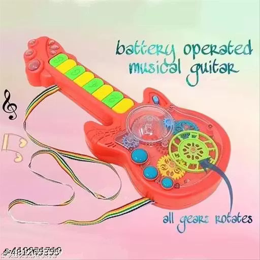 Kidoyz Musical Transparent Gear Guitar Toy with Musical Rhymes Sound and 3D Light | Battery Operated | Musical Instrument | Inch Musical Guitar Lighting Toys for Kid and Toddlers ( pack of 1 pcs)