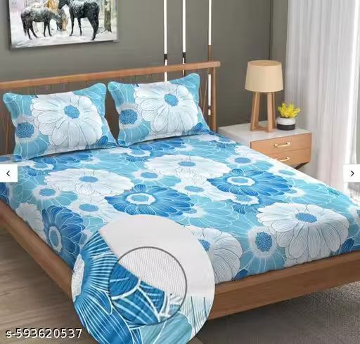 Aarna Handlooms Pure Premium Cotton Fitted (Elastic) Bedsheet for Double Bed King Size with Matching Zig Zag 2 Pillow Covers