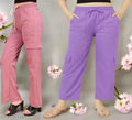 Trendy Lavender Deep Pink Straight-Fit Cargo Palazzo Pants for Kids Girls | Stylish High-Waist Casual Wear with Pockets | Comfortable & Versatile Bottoms for Daily Fashion Pack of 2