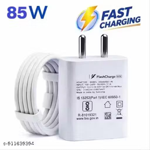Flash Charger For All Androids 85_watt Fast Charger With Type C Cable 1.2 mtrs.