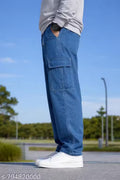 Trendy denim cargo pants for teens with a relaxed loose fit and stylish side pockets. Perfect for daily wear, college, outings, and street-style looks.