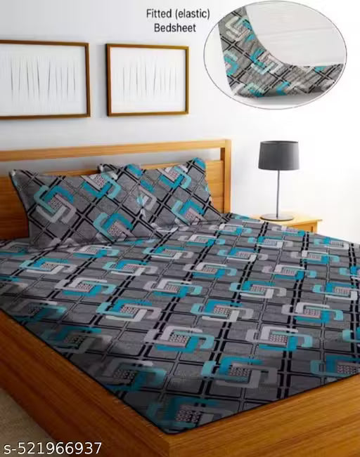 Studio 240 TC Fitted Elastic Bedsheet with 2 Pillow Covers All Aound Elastic Fitted Double Bedsheet with 2 Pillow Covers-72x78x6 Inches-Fitted Bedsheet