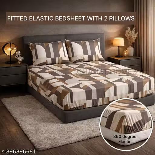 Chahat Homes King Size Fitted Elastic Cotton Superfine 1 Double Bedsheet With Free 2 Pillow Covers