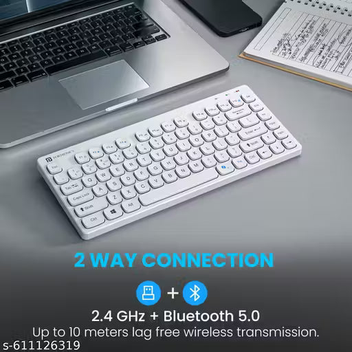 Portronics Bubble Multimedia Wireless Keyboard 2.4 GHz & Bluetooth 5.0 Connectivity, Noiseless Experience, Compact Size for iOS iPad Air,