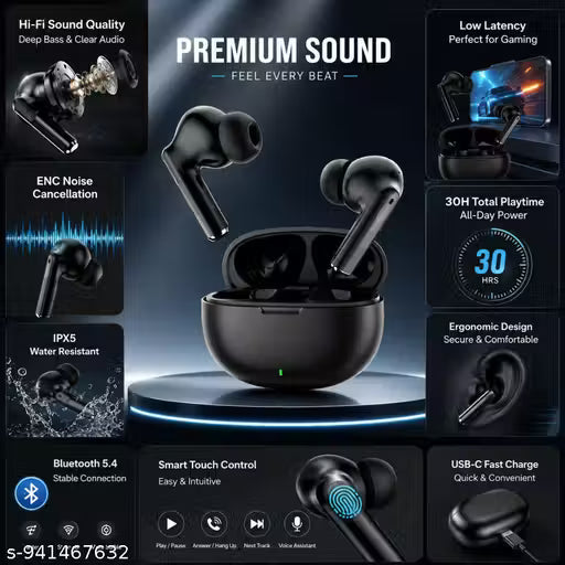 Hook Wireless TWS Bluetooth Ear buds | High-Quality Sound | Long Battery Life | Touch Control Ear buds | Comfortable Fit
