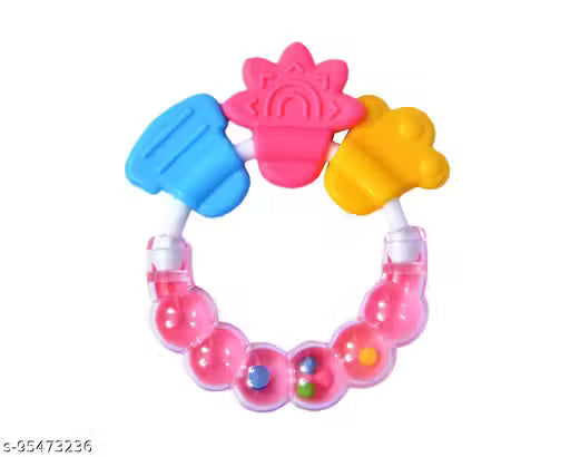 Smilynation Baby Products Silicon Textured Teether Rattle Toy for Babies Soother Non Toxic Silicon Teething Toy Food Grade Chewing Soothing Pacifier Pink Pack of 1