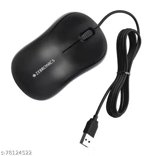 ZEBRONICS Zeb-Comfort Wired USB Mouse, 3-Button, 1000 DPI Optical Sensor, Plug & Play, for Windows/Mac, Black