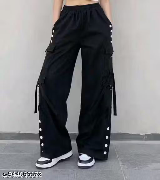 Cargo Pants with Side Snap Detail and Multi Pockets