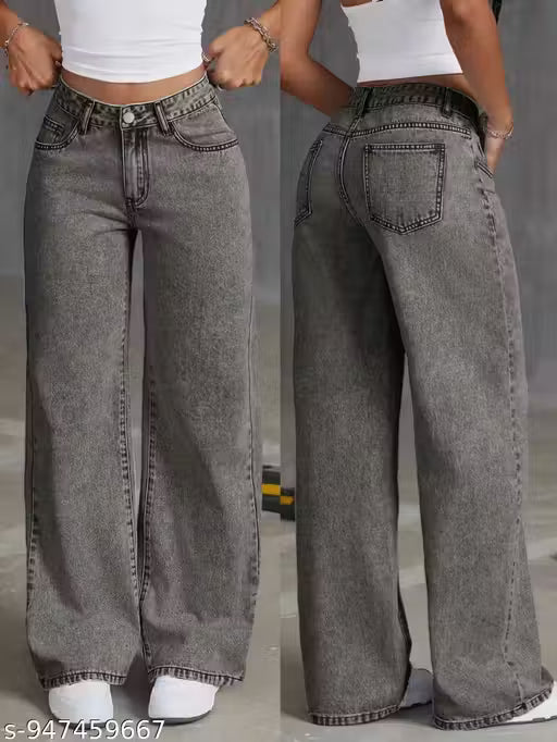 Women Straight Fit High Rise Grey Jeans