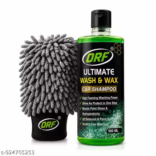 ORF Ultimate Wash & Wax Car Shampoo 500ml with Microfiber Wash Mitt 1700 GSM | High Foam, pH Balanced, Scratch-Free Car Cleaning, Shine & Protection in One Step