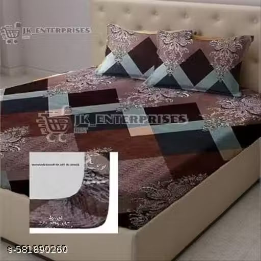 Super Soft Glace Cotton All Round Elastic Fitted Double Bed Bedsheet with 2 Pillow Covers-72x78x8 Inches-fiteed_Double