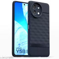 Qlez Soft Rubberised Back Case with Inner Velvet Fabric for Vivo T3x 5G /Vivo Y58 5G (Blue)