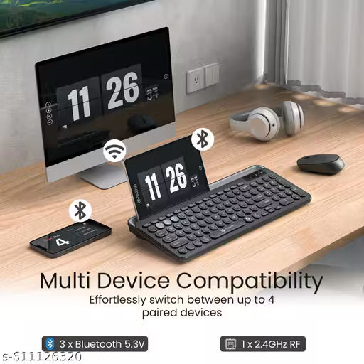 Portronics Bubble 3.0 Wireless Keyboard with Bluetooth + 2.4 GHz USB Receiver, Rechargeable Battery, Dual Height Adjustment,