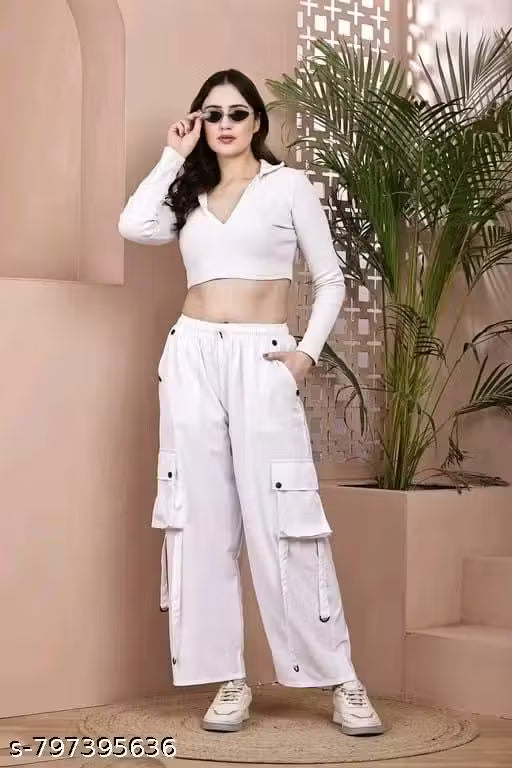 Cargo Pants for Women | High Waist Elastic Streetwear Trouser with Utility Pockets & Adjustable Strap