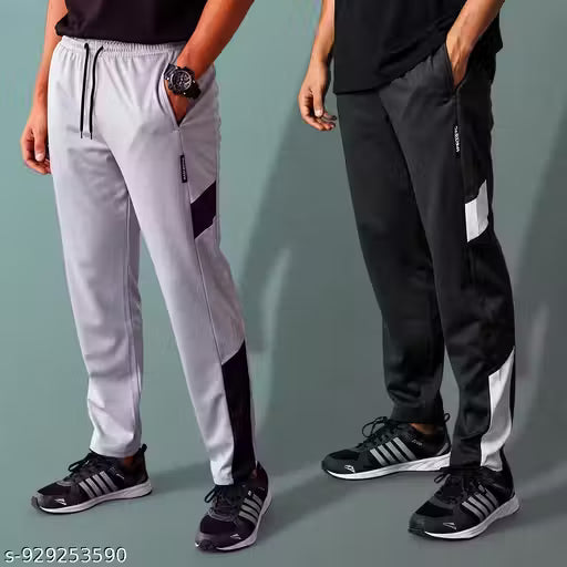 (Pack of 2) Men’s Stylish Lycra Lower Track Pants 2 zipper pocket at side | Stretchable Joggers for Gym, Sports