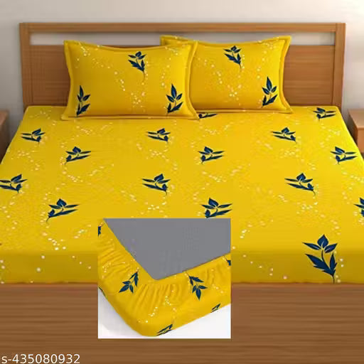 Super Soft Glace Cotton All Round Elastic Fitted Double Bed Bedsheet With 2Pillow Cover